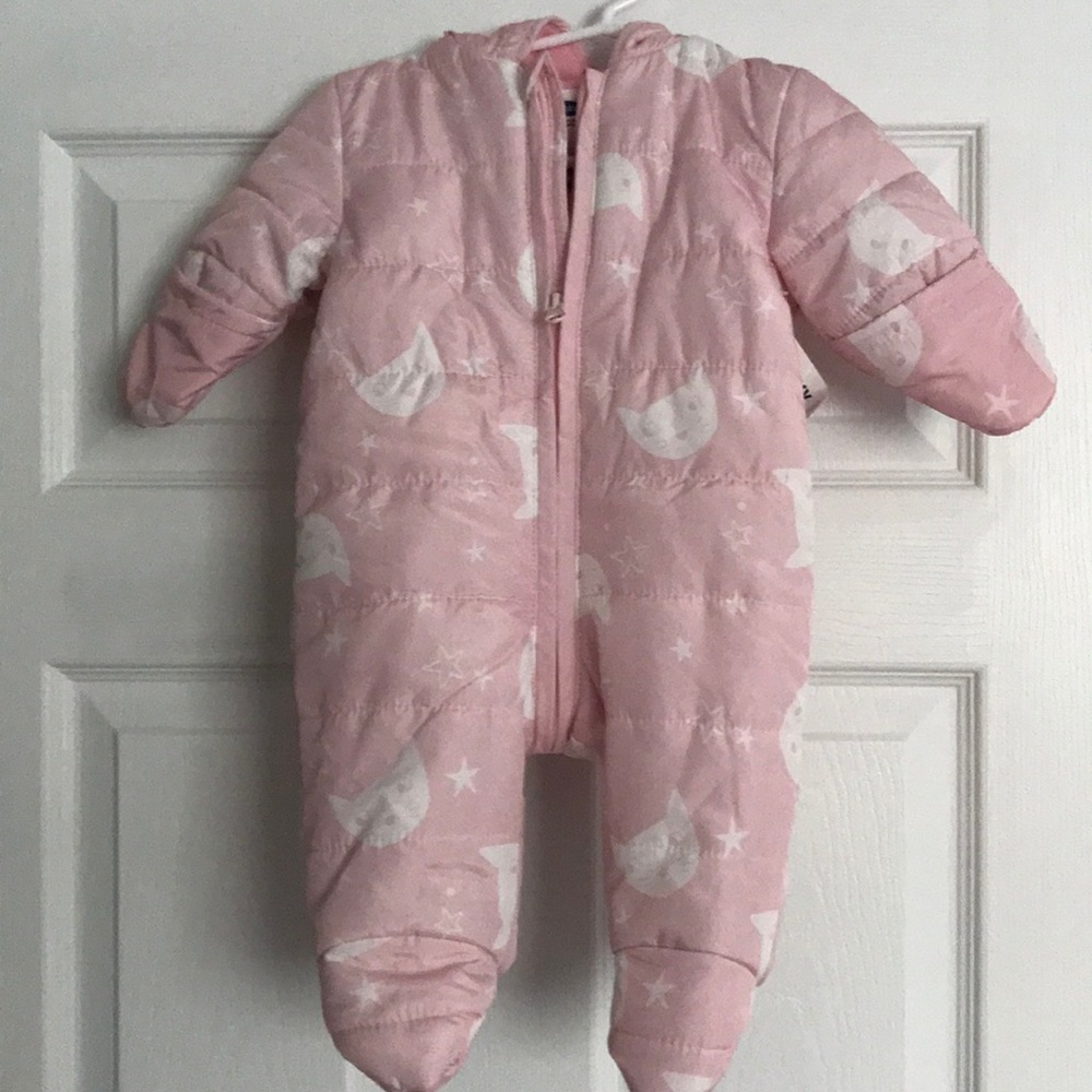 0-3 month Hooded pink snowsuit.